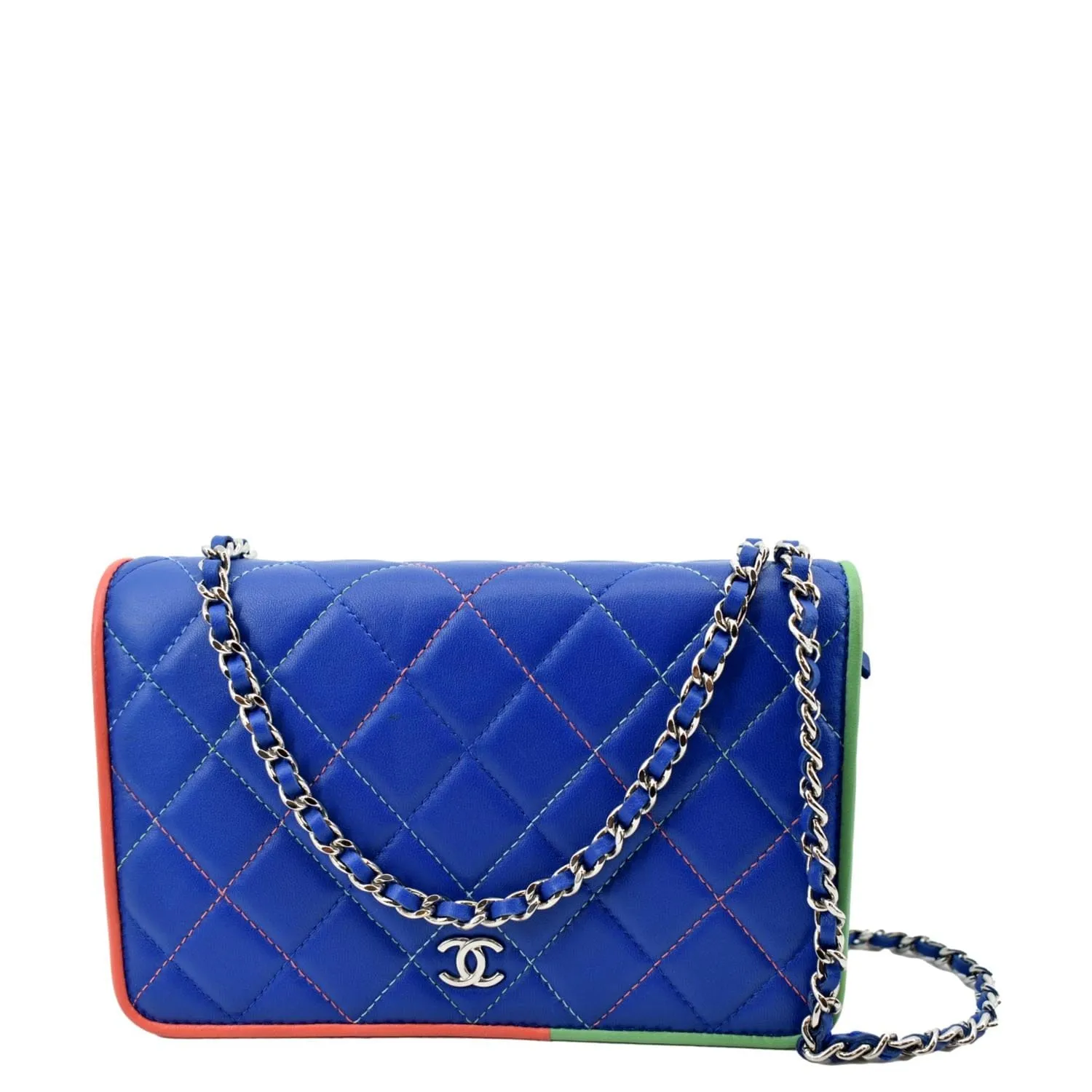 CHANEL Wallet On Chain Quilted Leather Crossbody Bag Blue
