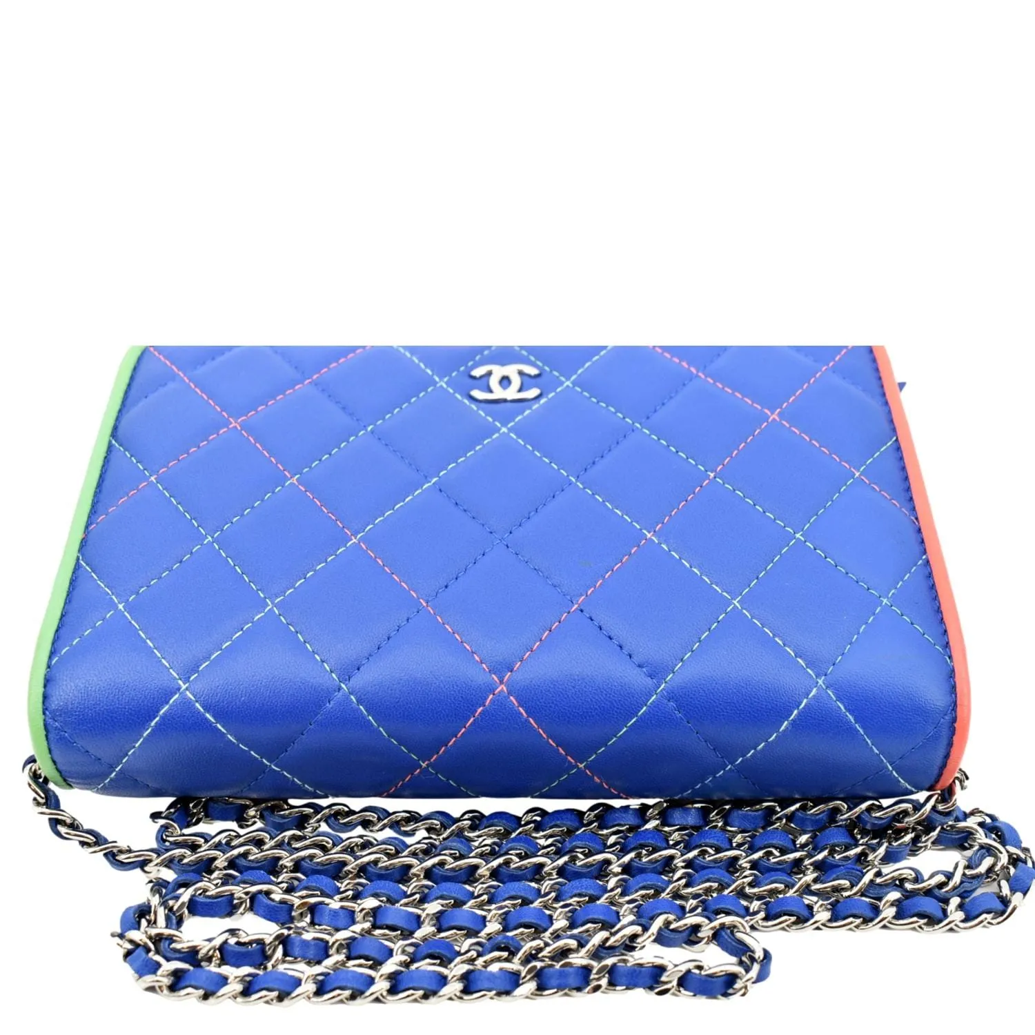 CHANEL Wallet On Chain Quilted Leather Crossbody Bag Blue