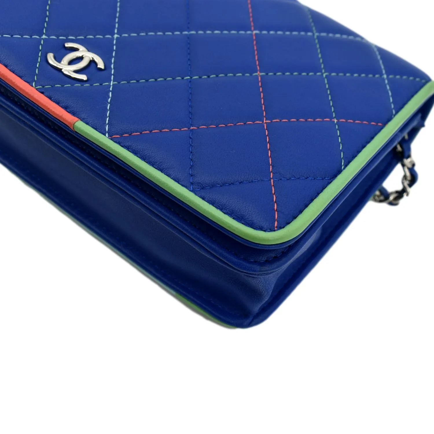 CHANEL Wallet On Chain Quilted Leather Crossbody Bag Blue