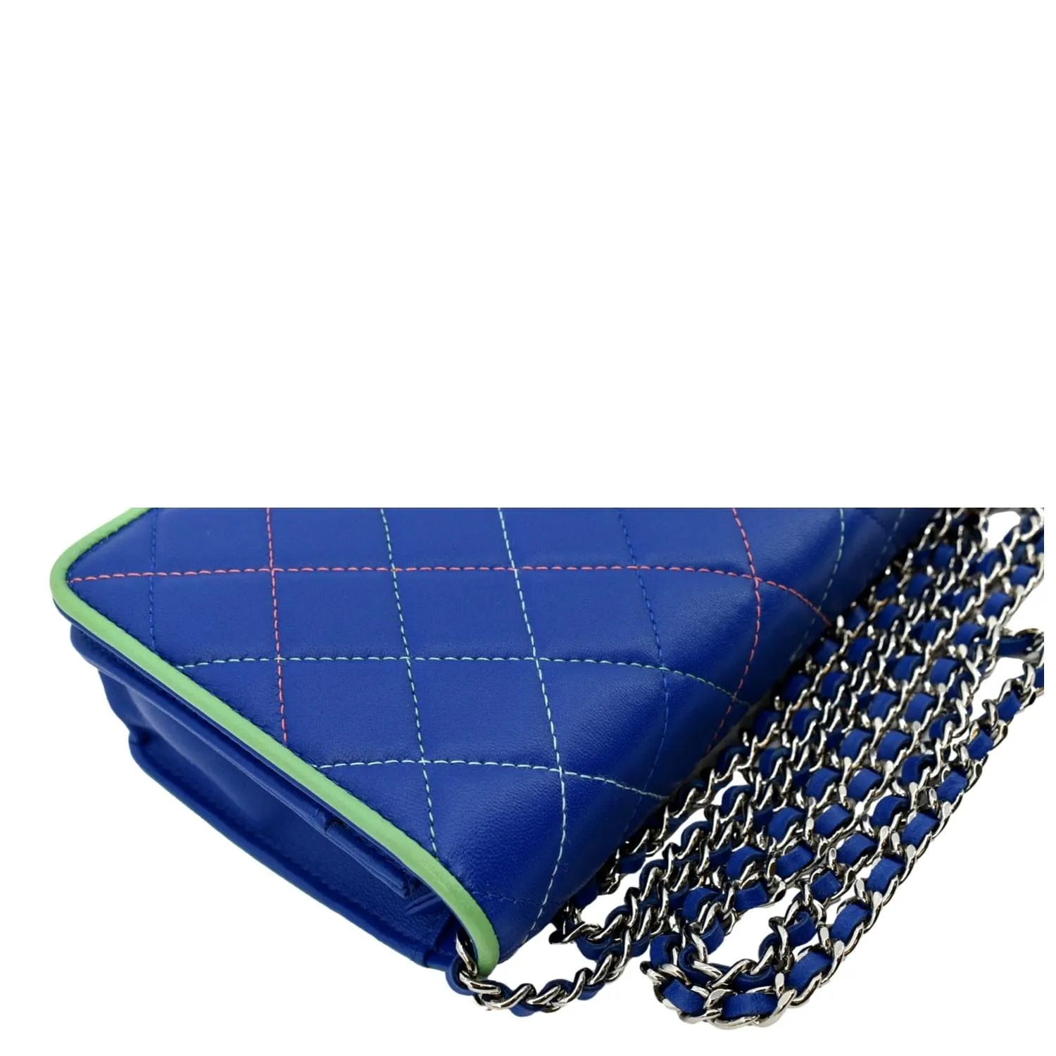 CHANEL Wallet On Chain Quilted Leather Crossbody Bag Blue