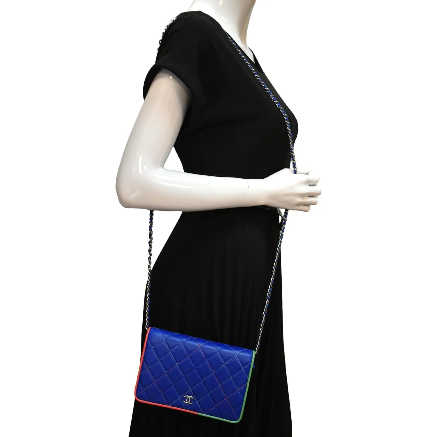 CHANEL Wallet On Chain Quilted Leather Crossbody Bag Blue