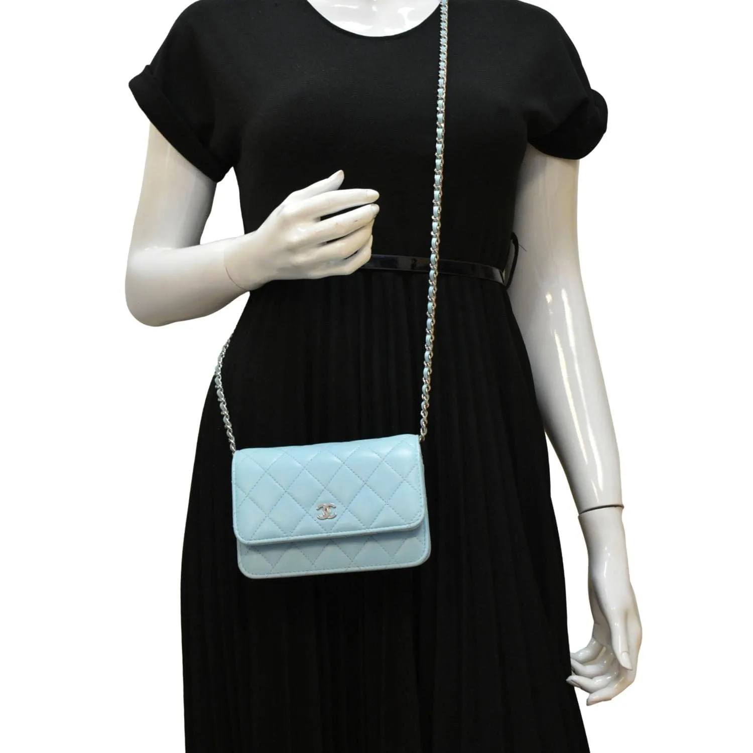 CHANEL WOC Quilted Leather Crossbody Bag Tiffany Blue