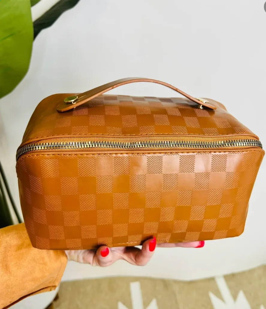 Checkered Expand Beauty Cosmetic Bag