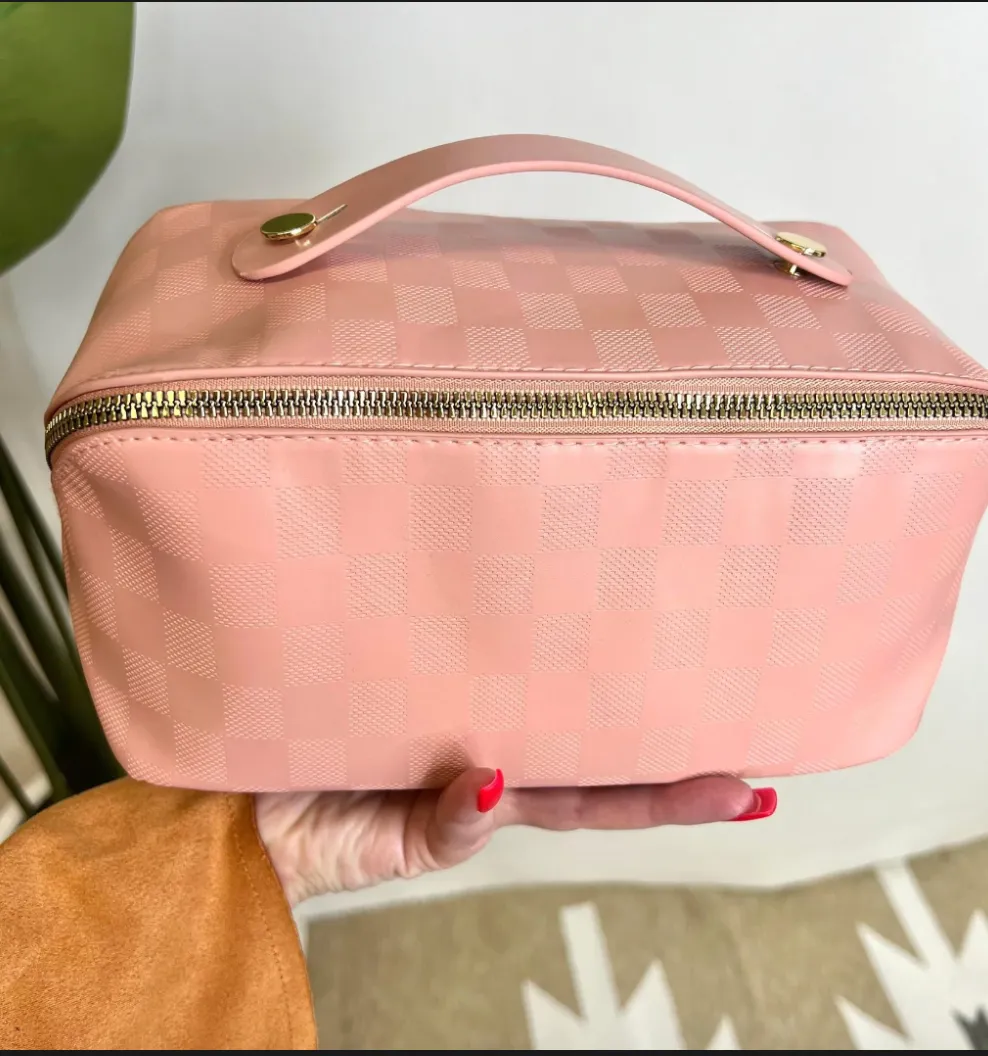 Checkered Expand Beauty Cosmetic Bag