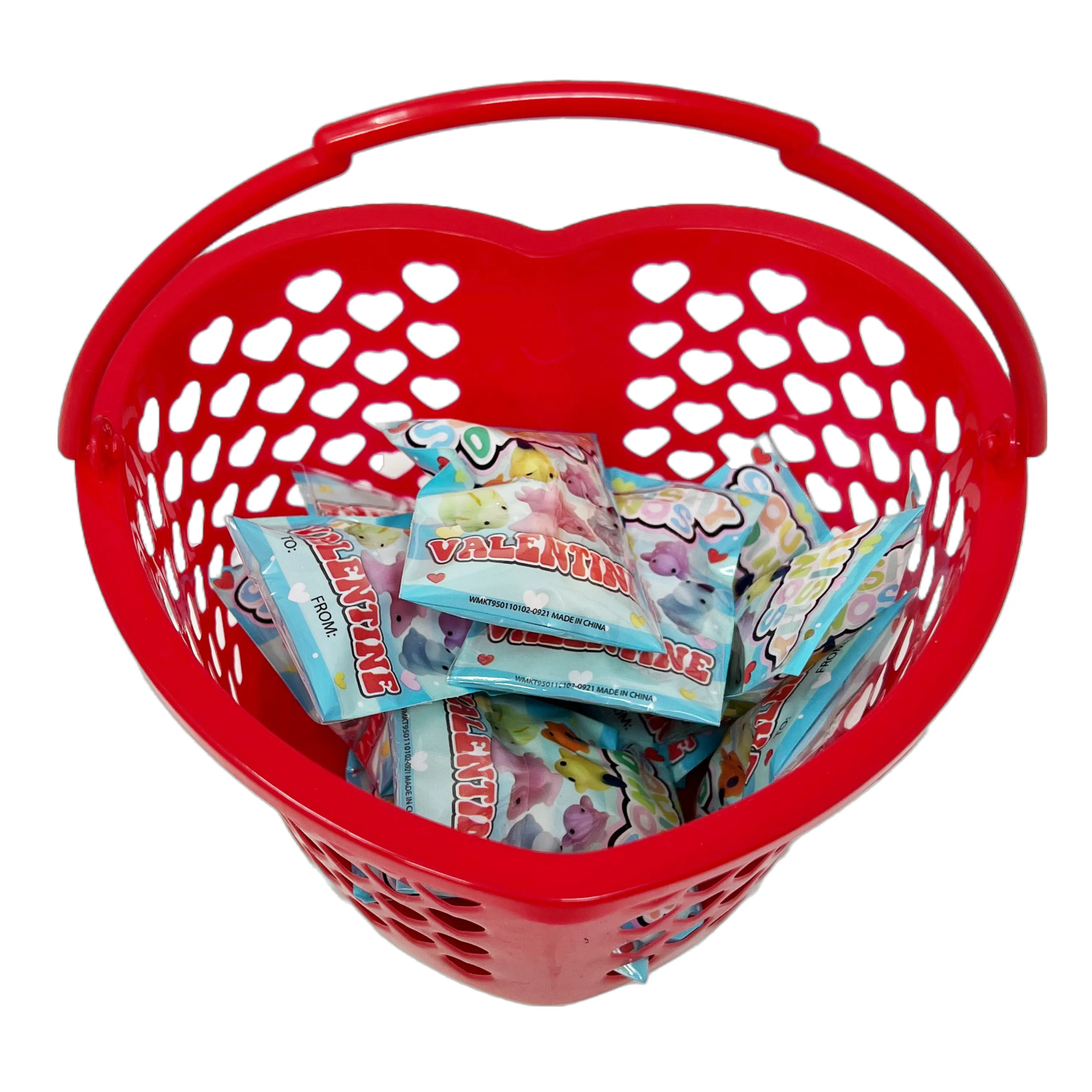 Cheep N Cheerful Valentine Dino Squishes 12ct with Heart Basket, Deluxe Valentine Party Favors, Kids Valentines