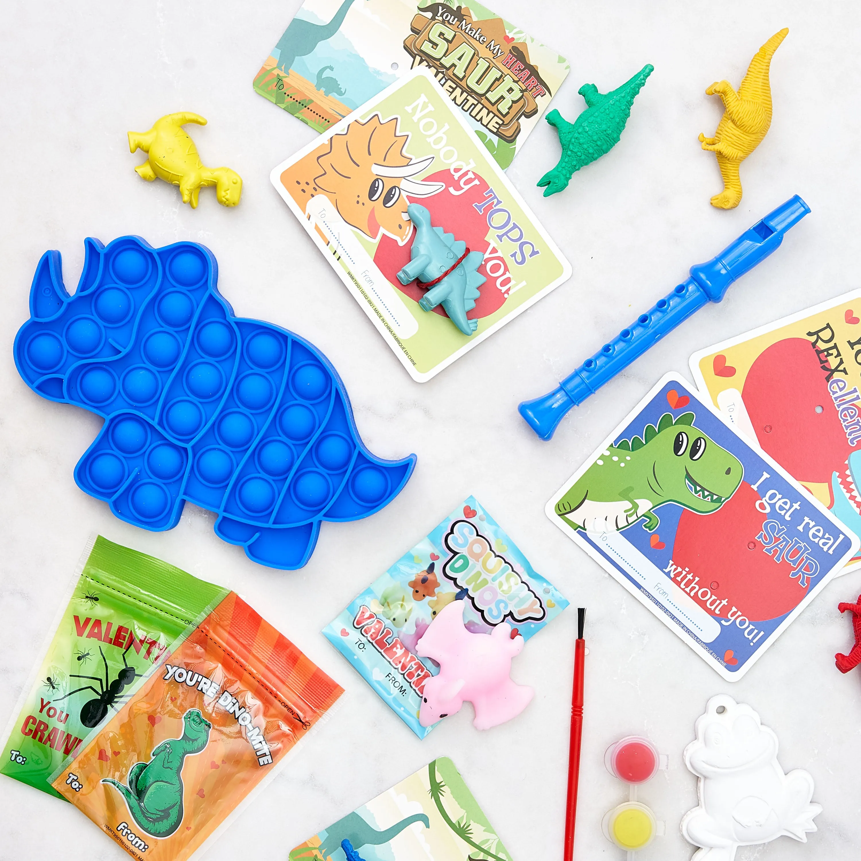 Cheep N Cheerful Valentine Dino Squishes 12ct with Heart Basket, Deluxe Valentine Party Favors, Kids Valentines