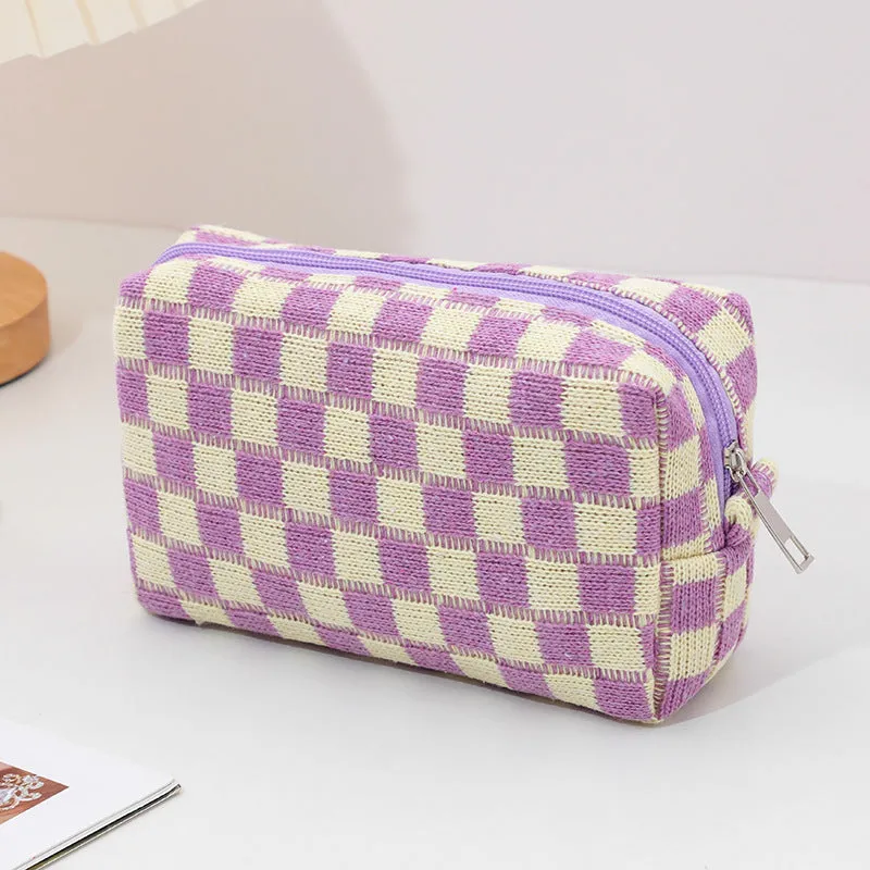Chessboard Grid Portable Toiletry Large Capacity Cosmetic Bags