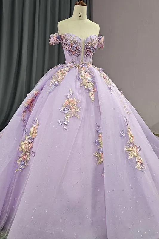 Chic Princess Deep V-neck Appliques Beading Court Train Quinceanera Dresses