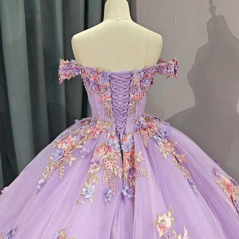 Chic Princess Deep V-neck Appliques Beading Court Train Quinceanera Dresses