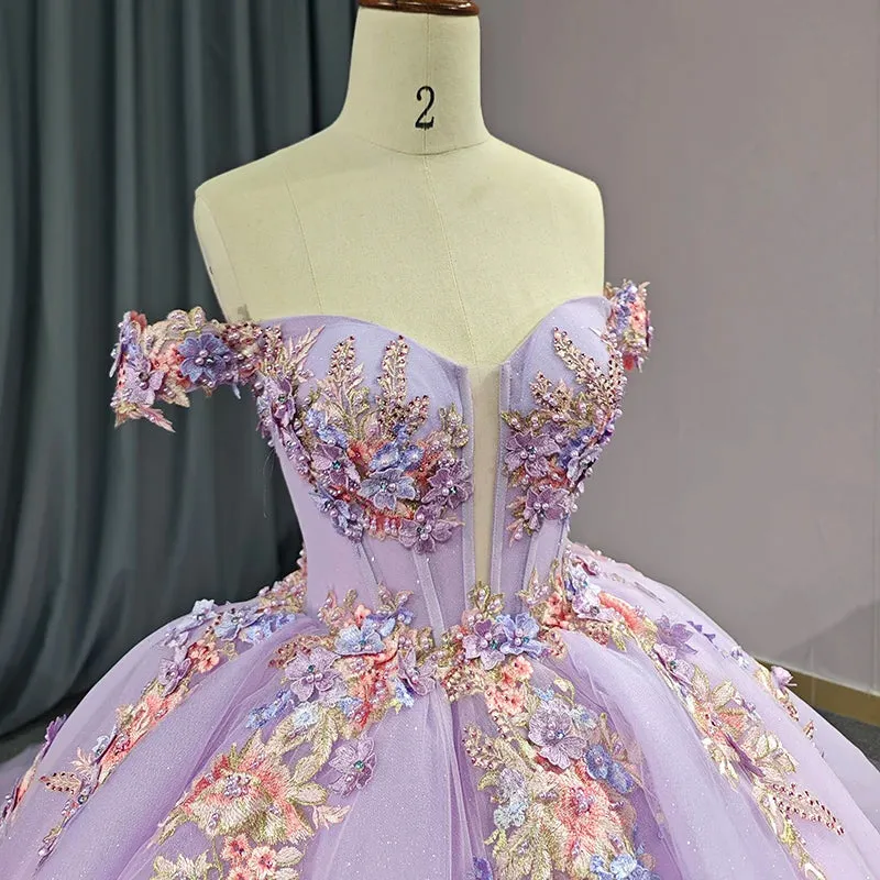 Chic Princess Deep V-neck Appliques Beading Court Train Quinceanera Dresses