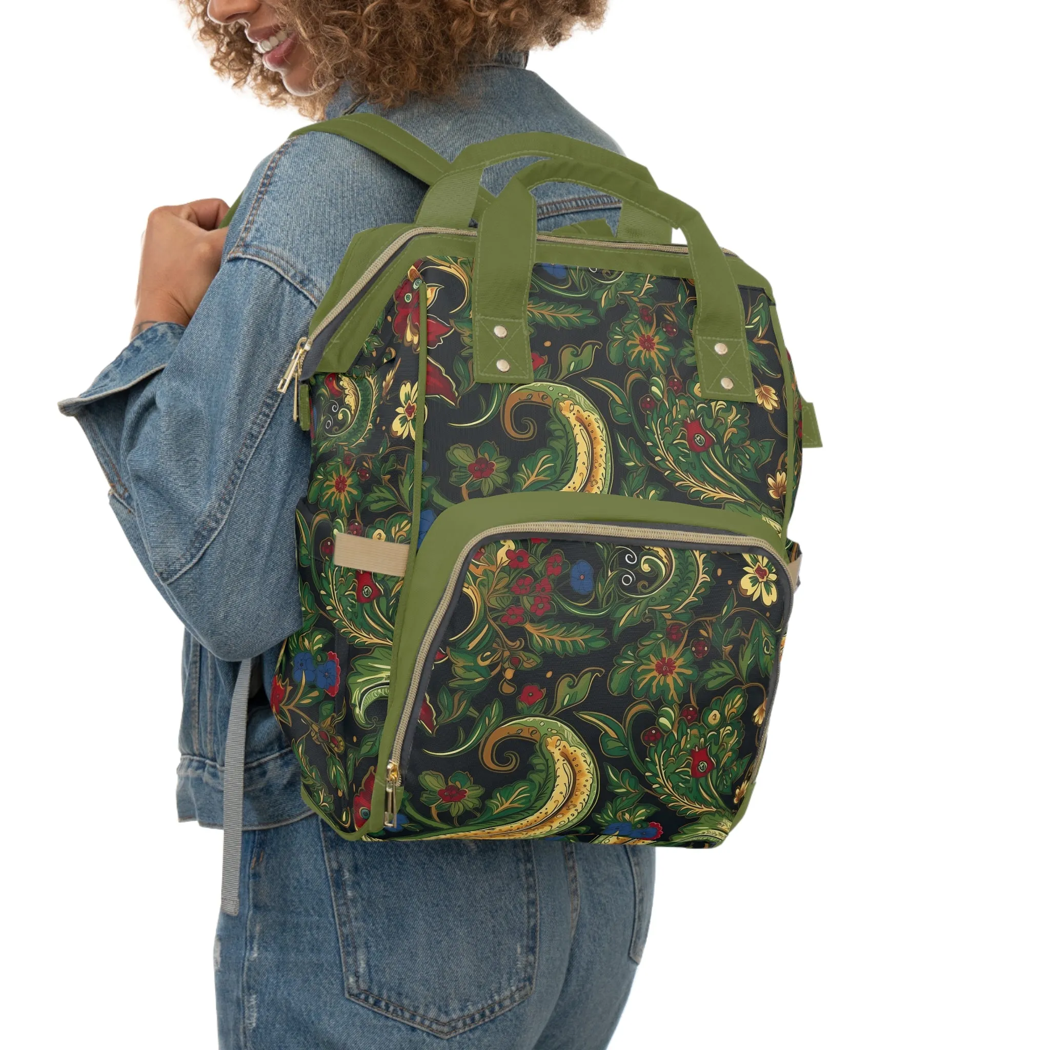Chinoiserie Diaper Backpack - Elegant & Practical Baby Bag with Traditional Asian Motifs, Perfect for Stylish Parents
