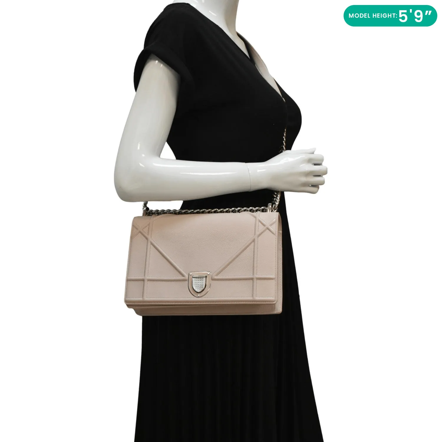 CHRISTIAN DIOR Diaroma Flap Grained Calfskin Leather Crossbody Bag Light Pink