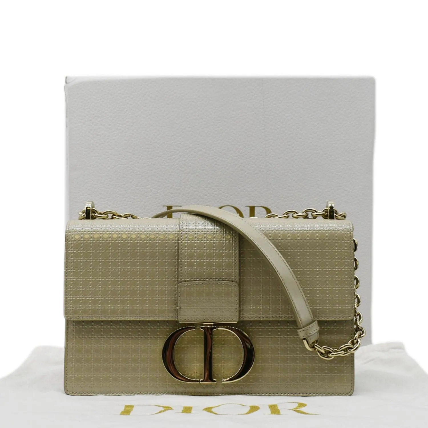 CHRISTIAN DIOR Micro Cannage 30 Montaigne Patent Leather Crossbody Bag Light Beige