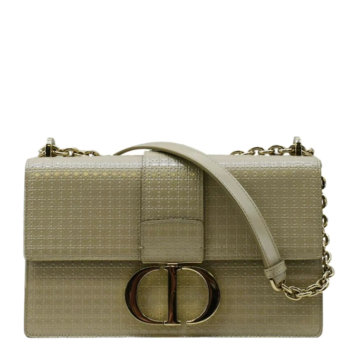 CHRISTIAN DIOR Micro Cannage 30 Montaigne Patent Leather Crossbody Bag Light Beige