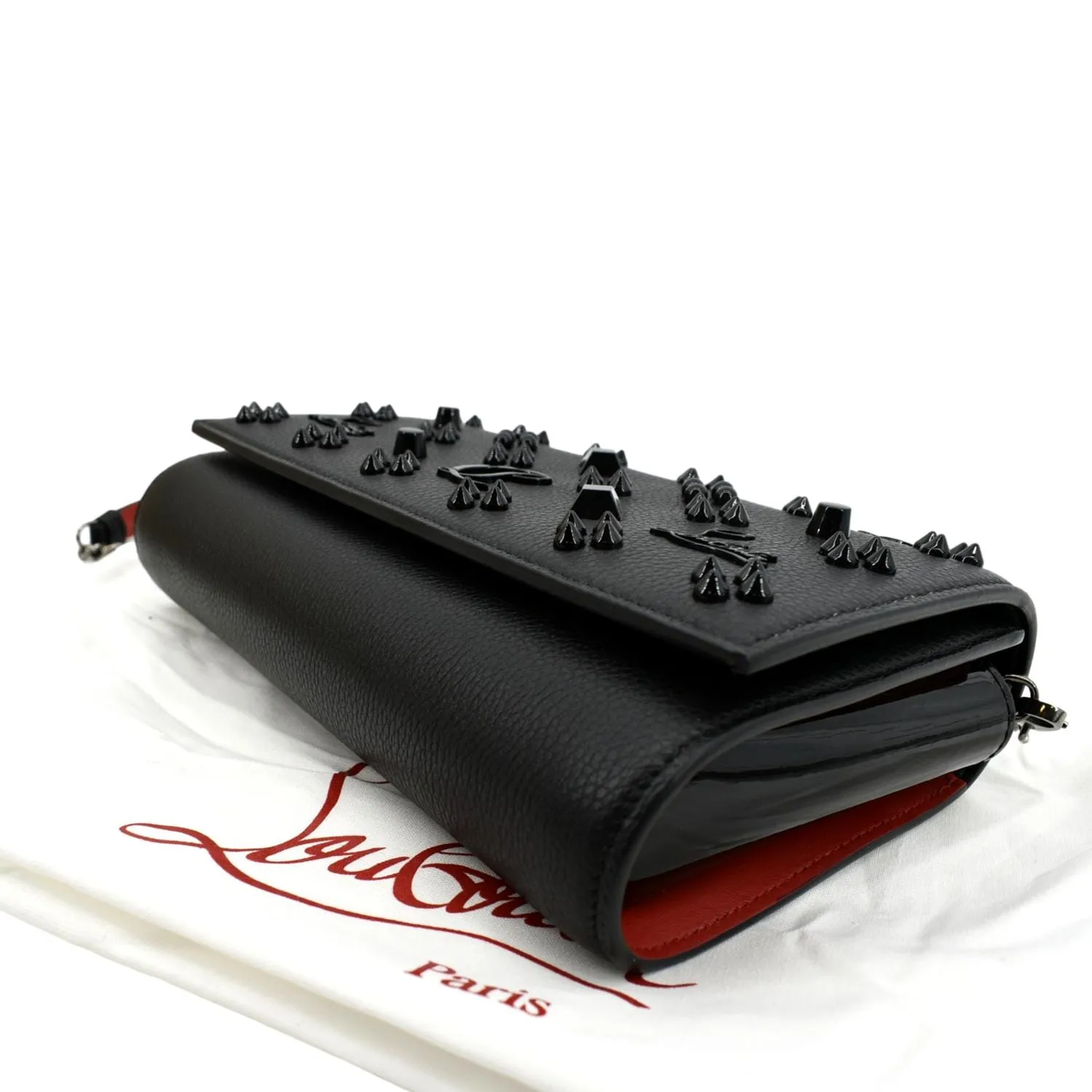 CHRISTIAN LOUBOUTIN Paloma Leather Patent Pearl Spikes Crossbody Bag Black