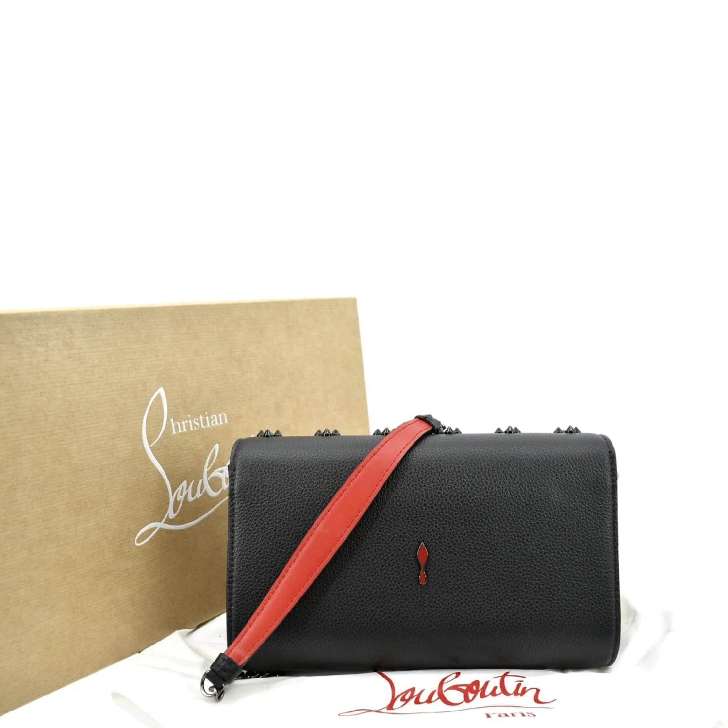 CHRISTIAN LOUBOUTIN Paloma Leather Patent Pearl Spikes Crossbody Bag Black