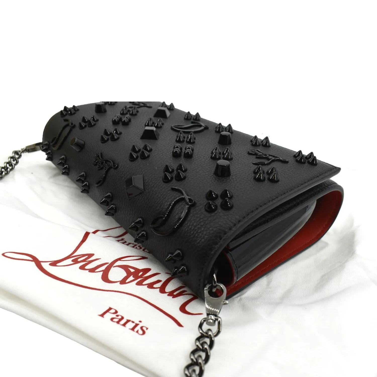 CHRISTIAN LOUBOUTIN Paloma Leather Patent Pearl Spikes Crossbody Bag Black