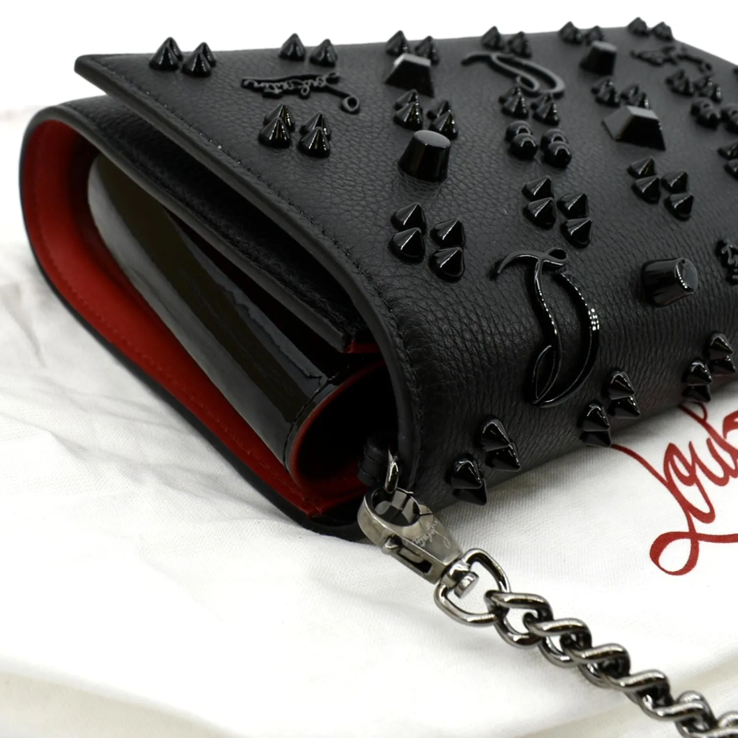 CHRISTIAN LOUBOUTIN Paloma Leather Patent Pearl Spikes Crossbody Bag Black