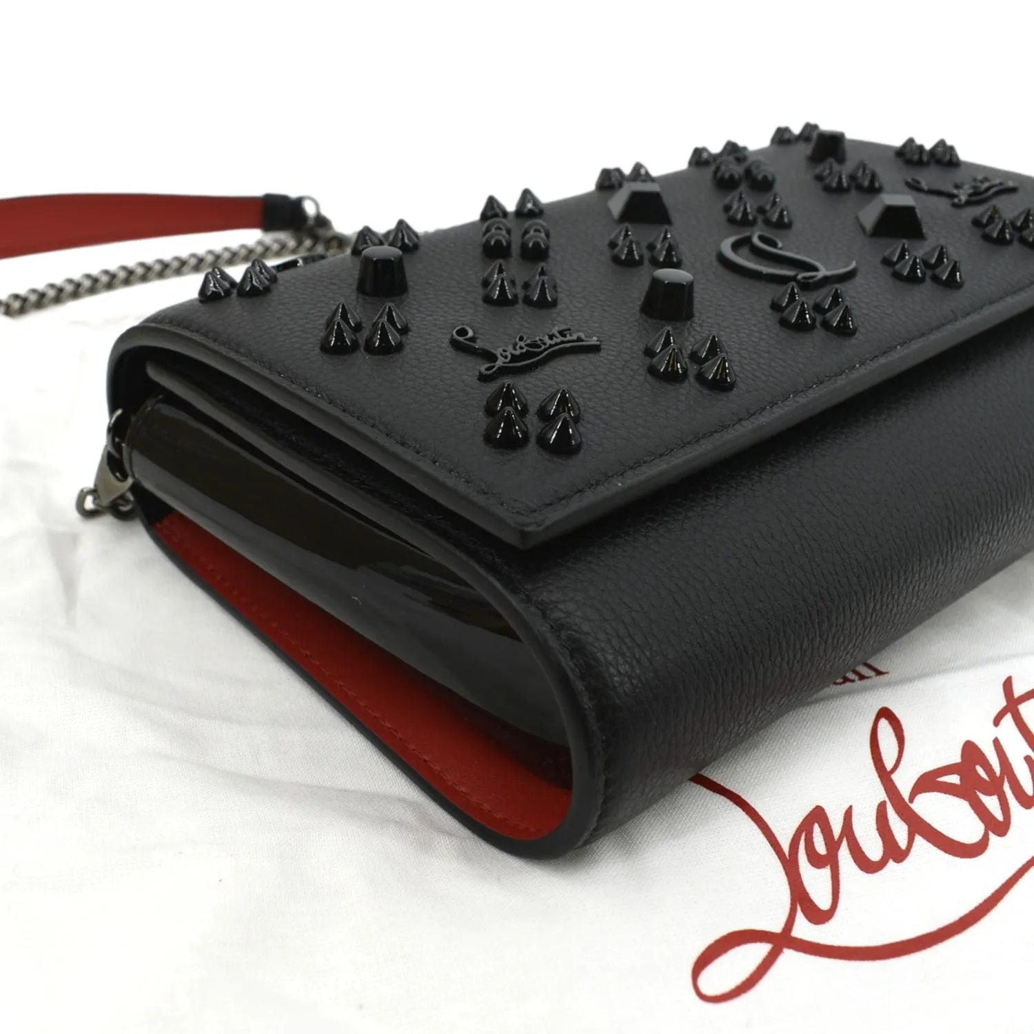 CHRISTIAN LOUBOUTIN Paloma Leather Patent Pearl Spikes Crossbody Bag Black