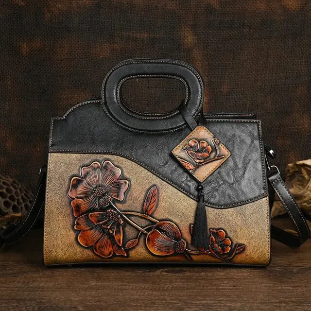Christianartbag Handmade Leather Bag, Luxury Handbag Vintage Handmade Embossed Women Leather Bag Versatile Female Shoulder & Crossbody Bags, CABHMB01141023