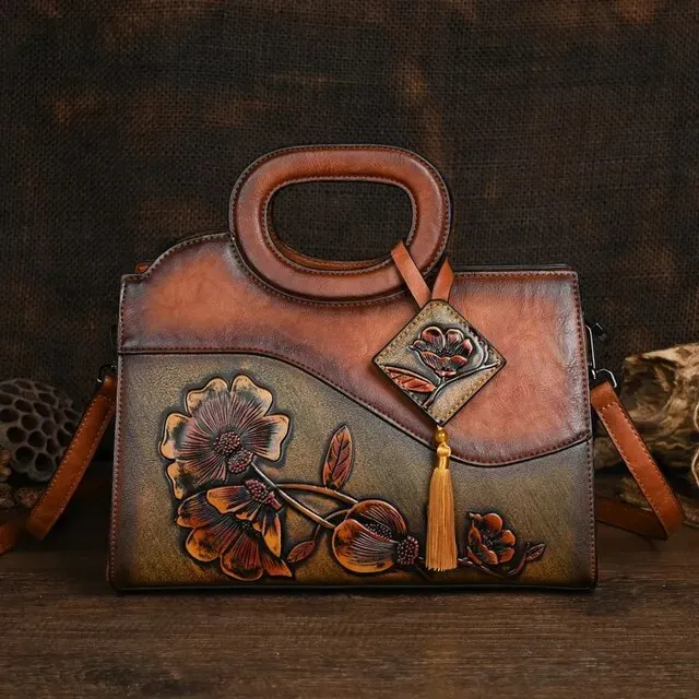 Christianartbag Handmade Leather Bag, Luxury Handbag Vintage Handmade Embossed Women Leather Bag Versatile Female Shoulder & Crossbody Bags, CABHMB01141023