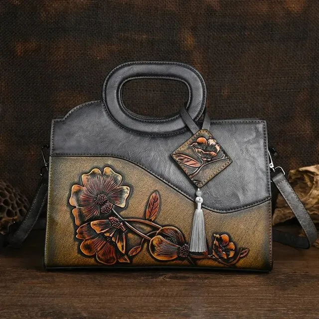 Christianartbag Handmade Leather Bag, Luxury Handbag Vintage Handmade Embossed Women Leather Bag Versatile Female Shoulder & Crossbody Bags, CABHMB01141023