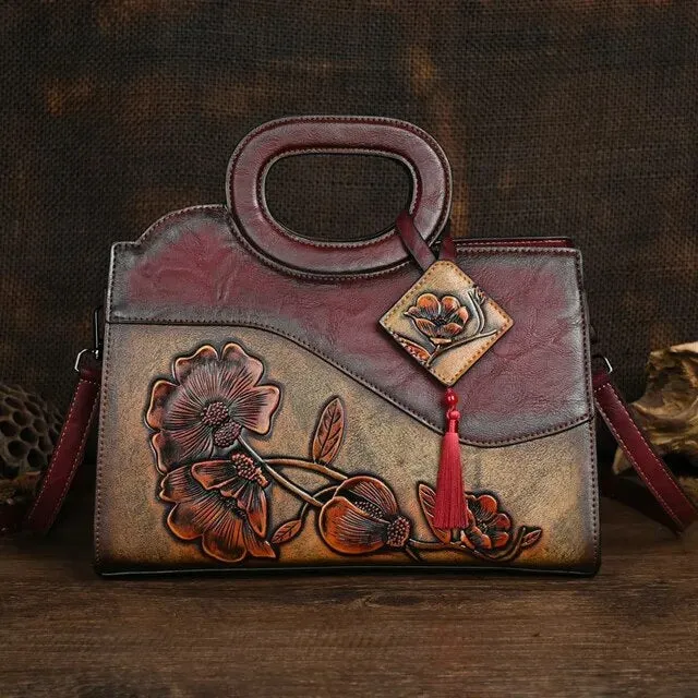 Christianartbag Handmade Leather Bag, Luxury Handbag Vintage Handmade Embossed Women Leather Bag Versatile Female Shoulder & Crossbody Bags, CABHMB01141023