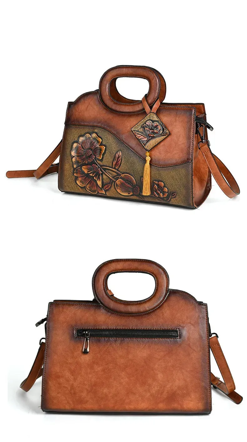 Christianartbag Handmade Leather Bag, Luxury Handbag Vintage Handmade Embossed Women Leather Bag Versatile Female Shoulder & Crossbody Bags, CABHMB01141023