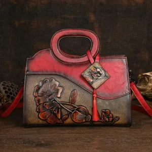 Christianartbag Handmade Leather Bag, Luxury Handbag Vintage Handmade Embossed Women Leather Bag Versatile Female Shoulder & Crossbody Bags, CABHMB01141023