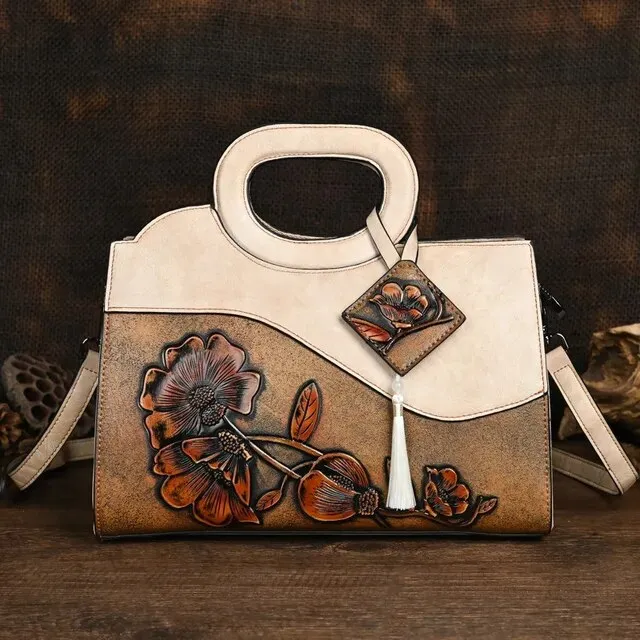 Christianartbag Handmade Leather Bag, Luxury Handbag Vintage Handmade Embossed Women Leather Bag Versatile Female Shoulder & Crossbody Bags, CABHMB01141023