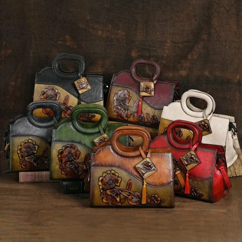 Christianartbag Handmade Leather Bag, Luxury Handbag Vintage Handmade Embossed Women Leather Bag Versatile Female Shoulder & Crossbody Bags, CABHMB01141023