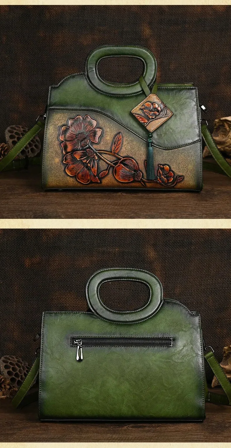 Christianartbag Handmade Leather Bag, Luxury Handbag Vintage Handmade Embossed Women Leather Bag Versatile Female Shoulder & Crossbody Bags, CABHMB01141023
