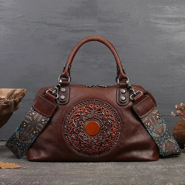 Christianartbag Handmade Leather Bag, Retro Handmade Women Handbag For Ladies Genuine Leather Should Bags Bohemian Style Soft Cow Boston Luxury Handbags, CABHMB08141023