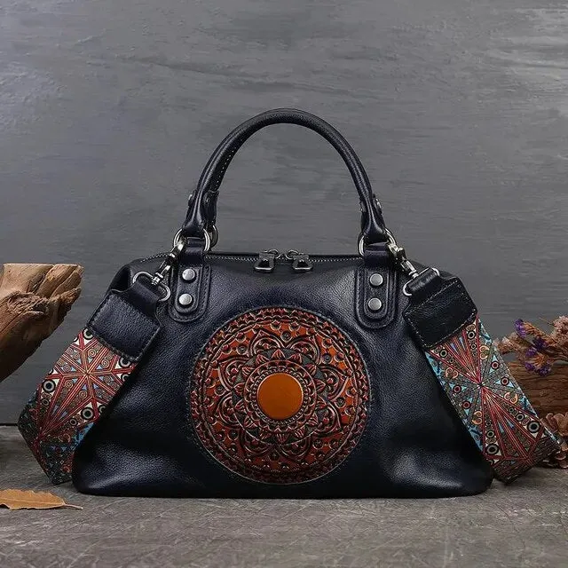 Christianartbag Handmade Leather Bag, Retro Handmade Women Handbag For Ladies Genuine Leather Should Bags Bohemian Style Soft Cow Boston Luxury Handbags, CABHMB08141023