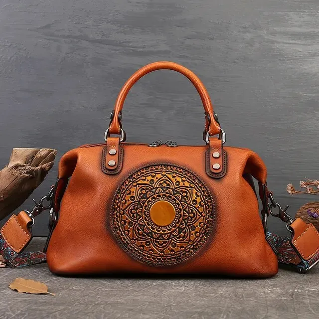 Christianartbag Handmade Leather Bag, Retro Handmade Women Handbag For Ladies Genuine Leather Should Bags Bohemian Style Soft Cow Boston Luxury Handbags, CABHMB08141023