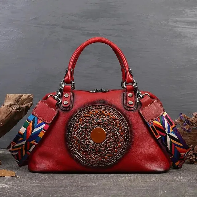 Christianartbag Handmade Leather Bag, Retro Handmade Women Handbag For Ladies Genuine Leather Should Bags Bohemian Style Soft Cow Boston Luxury Handbags, CABHMB08141023