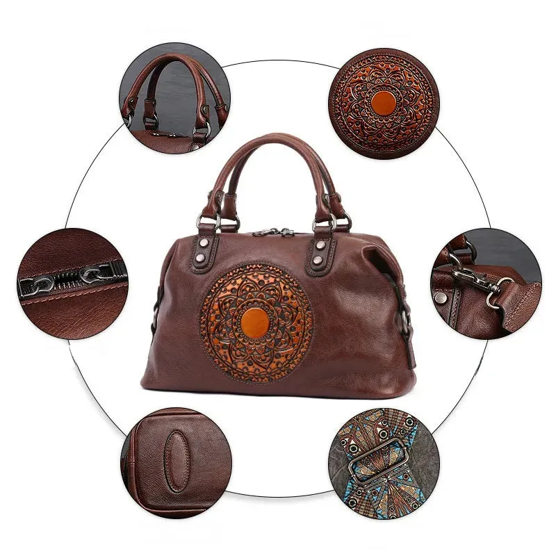 Christianartbag Handmade Leather Bag, Retro Handmade Women Handbag For Ladies Genuine Leather Should Bags Bohemian Style Soft Cow Boston Luxury Handbags, CABHMB08141023