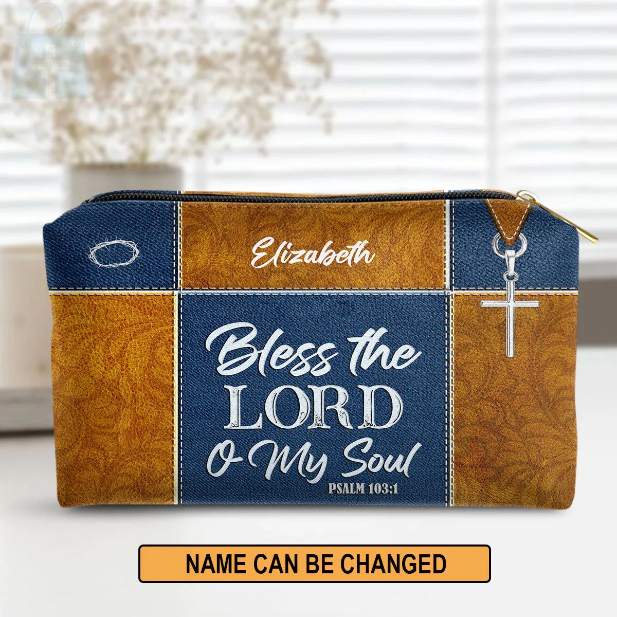 Christianartbag Makeup Cosmetic Bag, Bless The Lord O My Soul, Christmas Gift, Personalized Leather Cosmetic Bag.
