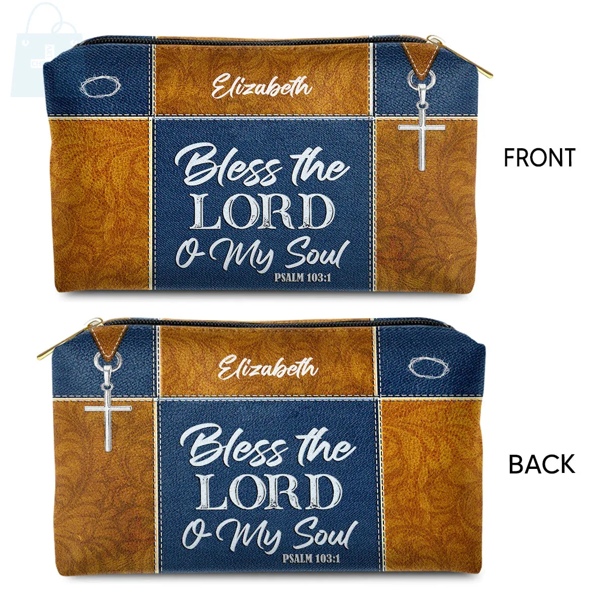 Christianartbag Makeup Cosmetic Bag, Bless The Lord O My Soul, Christmas Gift, Personalized Leather Cosmetic Bag.