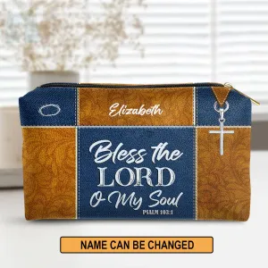 Christianartbag Makeup Cosmetic Bag, Bless The Lord O My Soul, Christmas Gift, Personalized Leather Cosmetic Bag.