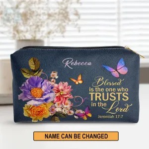 Christianartbag Makeup Cosmetic Bag, Blessed Is The Woman Who Trusts In The Lord Jeremiah 17:7, Christmas Gift, Personalized Leather Cosmetic Bag.