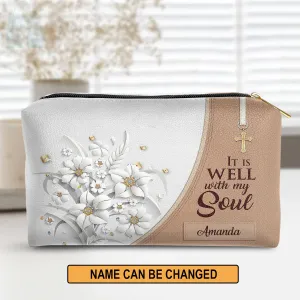 Christianartbag Makeup Cosmetic Bag, It Is Well With My Soul, Christmas Gift, Personalized Leather Cosmetic Bag.