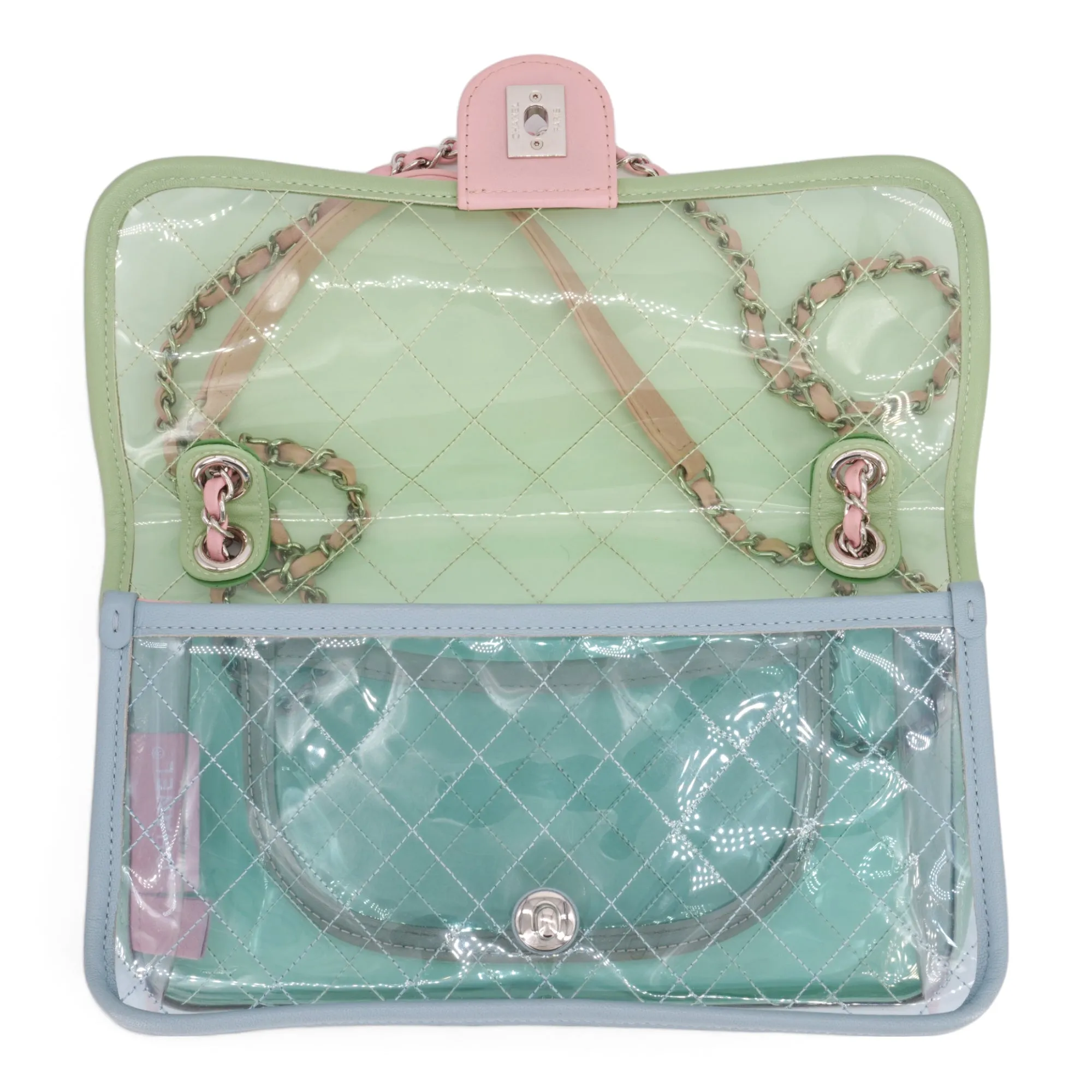 Coco Splash PVC Medium Flap Bag Green Blue Pink