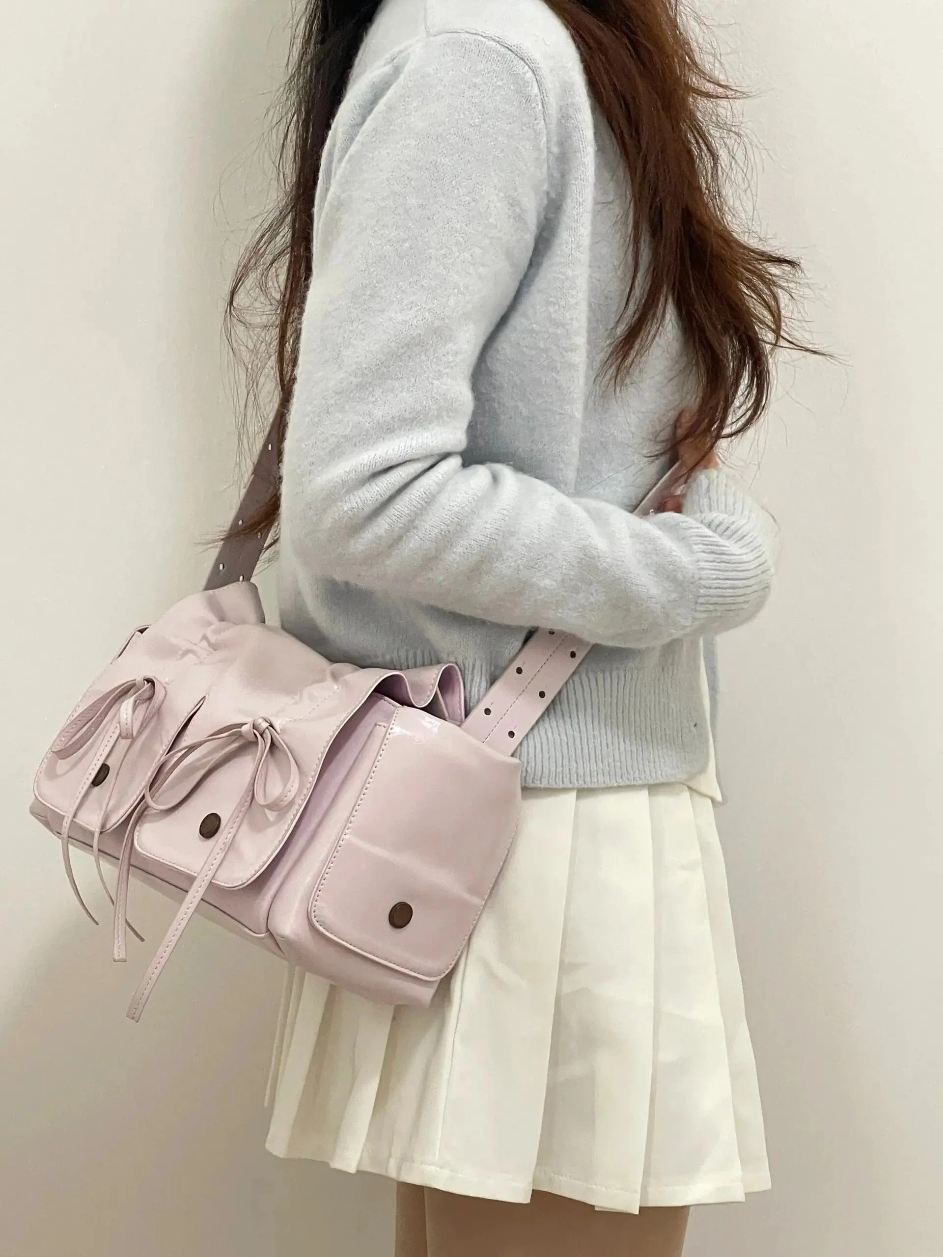 Colorful Ribbon Shoulder Crossbody Leather Bag