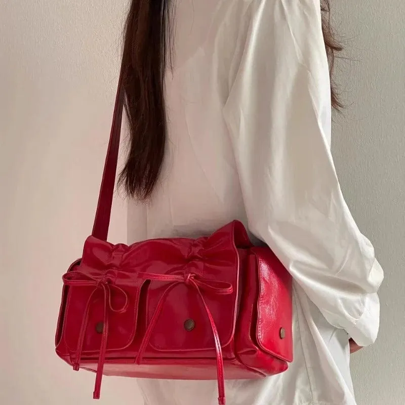 Colorful Ribbon Shoulder Crossbody Leather Bag