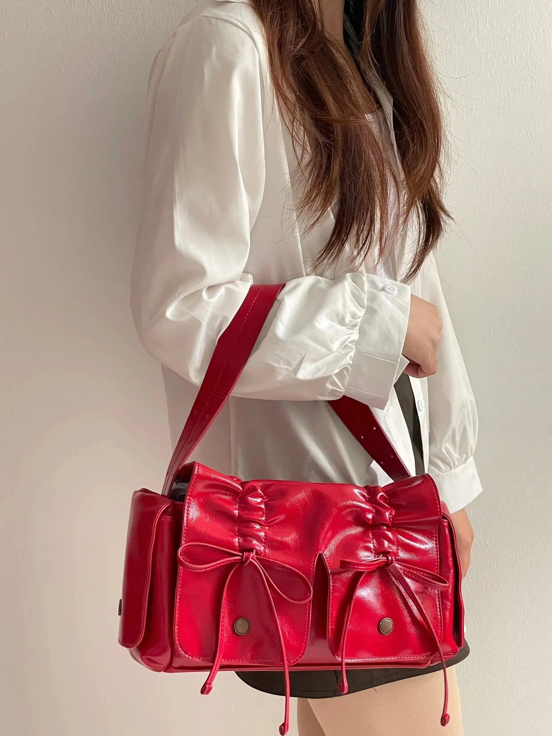 Colorful Ribbon Shoulder Crossbody Leather Bag