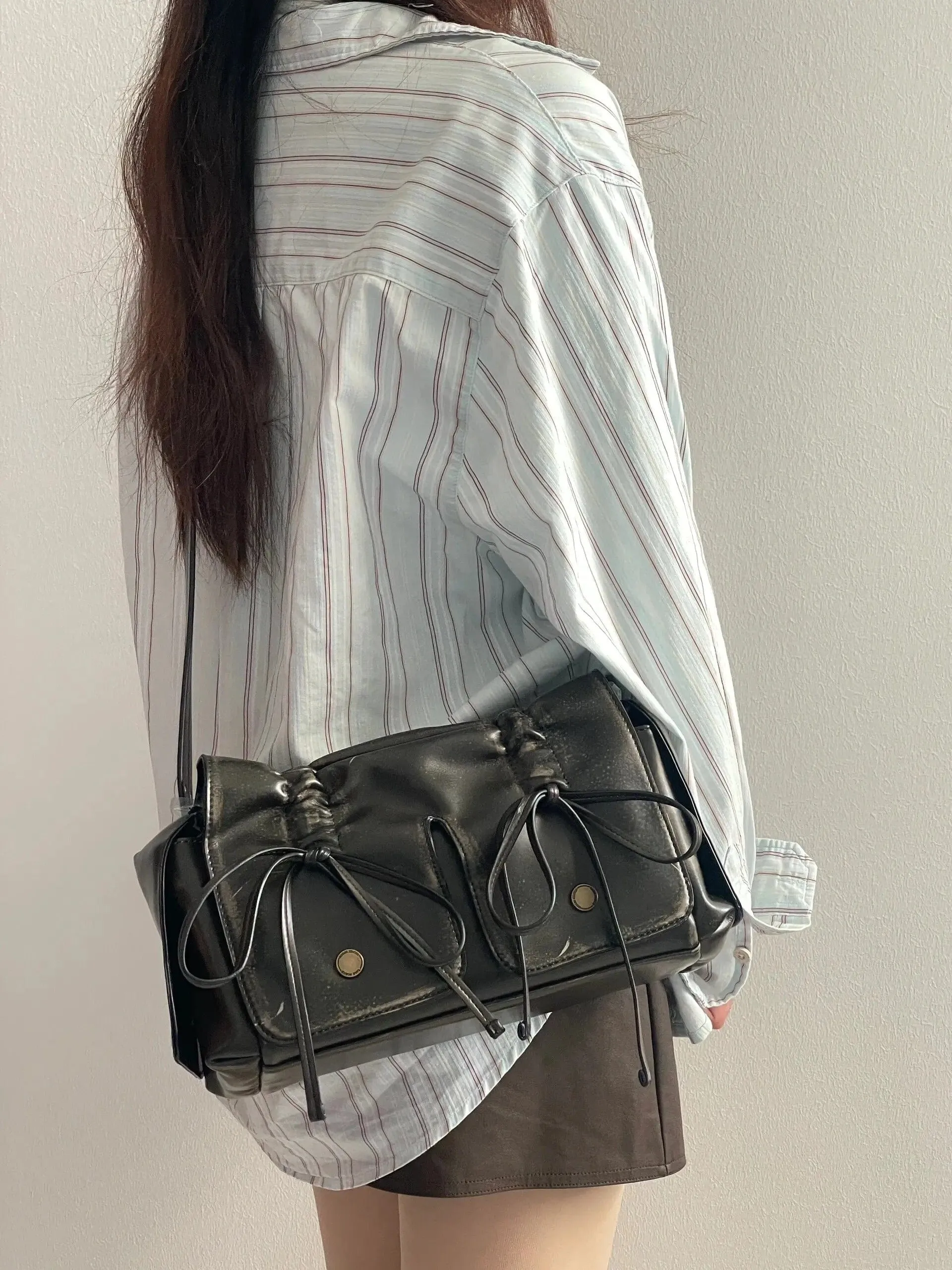 Colorful Ribbon Shoulder Crossbody Leather Bag