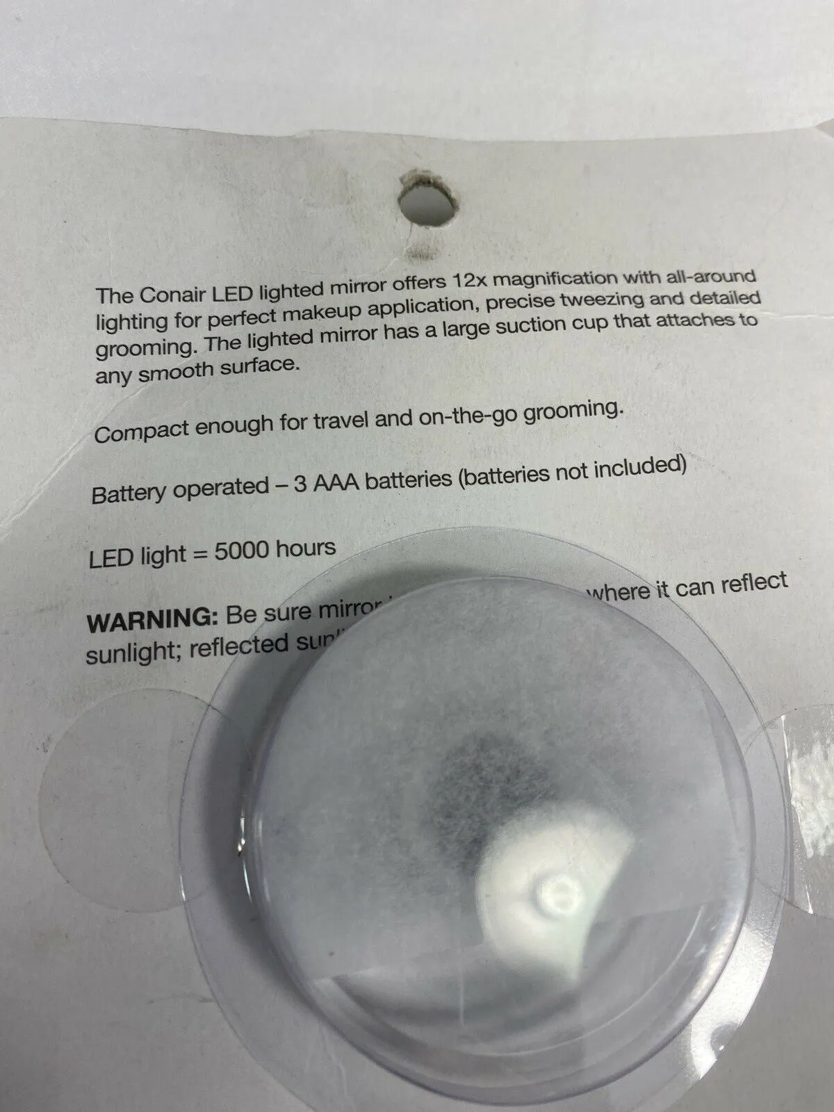 CONAIR LED Dome Lighted Mirror Suction 12X Magnification Makeup Travel Tweeze