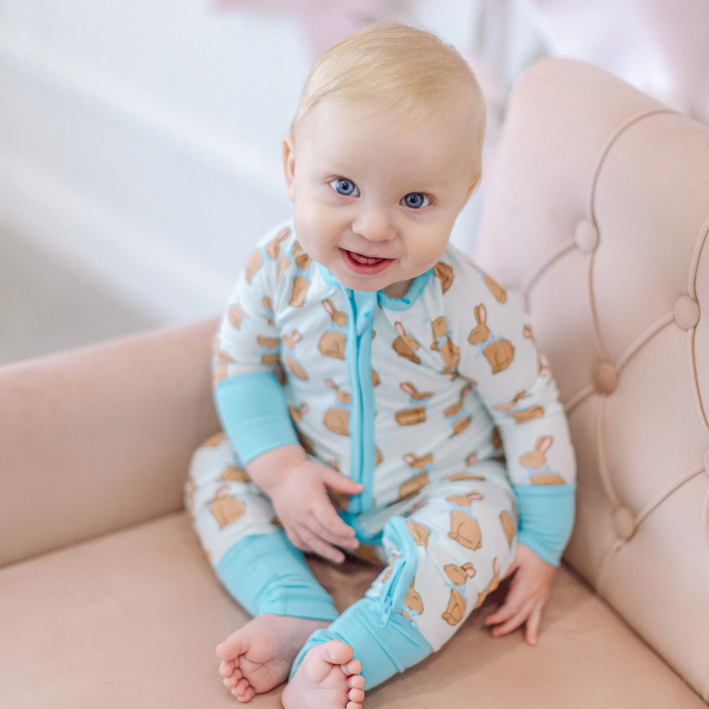 Convertible Romper | Blue Chocolate Bunny