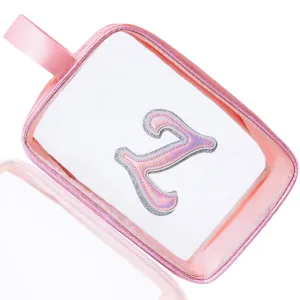 COSHAYSOO Clear Makeup Bag Preppy Initial Letter Cosmetic Toiletry Sunscreen Pouch Travel Essential Accessories Gifts for Women Girls Summer Camp Vacation Beach Pool Lake Hiking Road Trip Pink Z